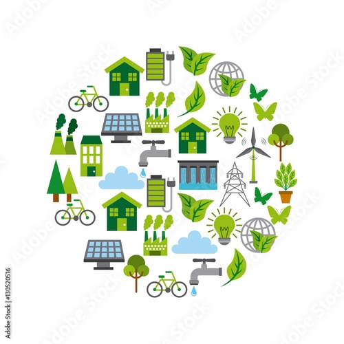 ecology and green idea icons in circle shape over white background. colorful design. vector illustration