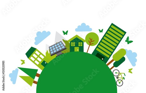 green city icons around circle shape. colorful design. vector illustration
