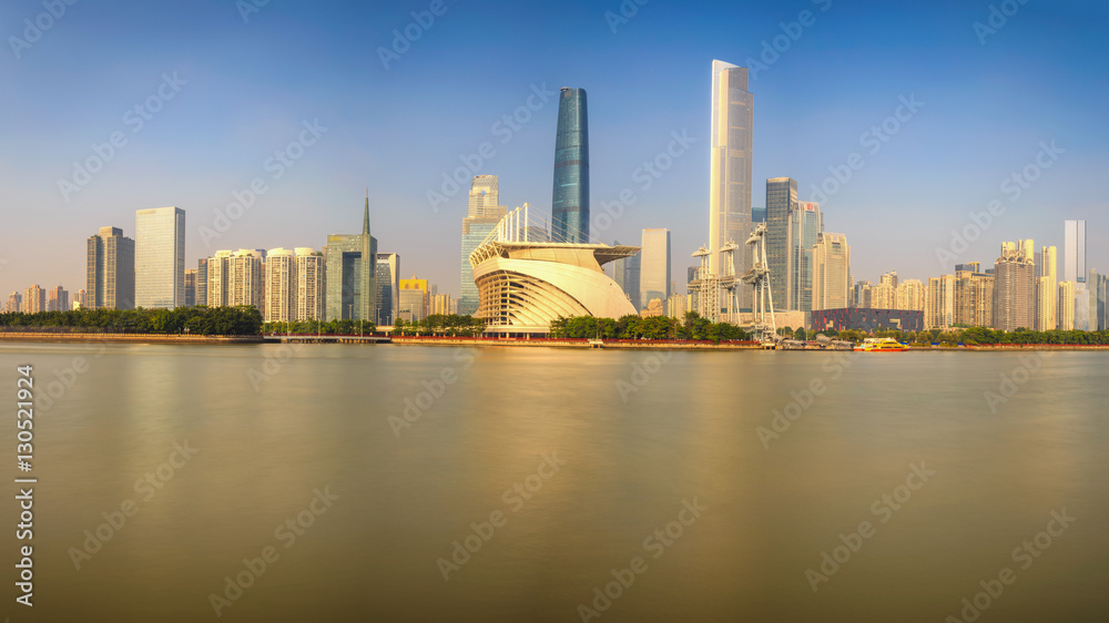 Panoramic skyline and buildings new city from river with modern