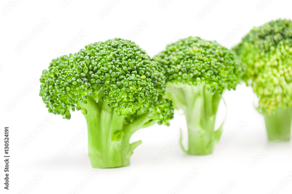Fresh raw broccoli isolated on a white background cutout Fresh raw broccoli isolated on a white background cutout