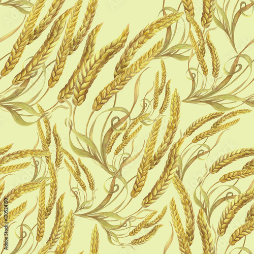Seamless pattern. Wheat. Collage of ears. Watercolor. Use printed materials, signs, items, websites, maps, posters, postcards, packaging.