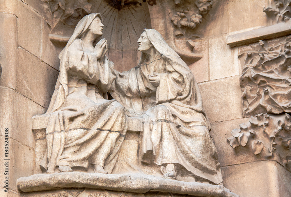 Sculpture extérieure sur la cathédrale Sagrada Familia, Barcelone, Espagne