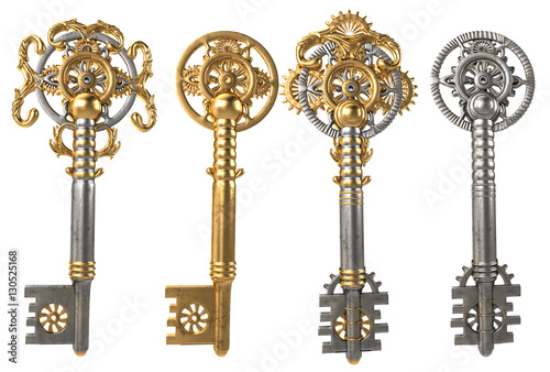 Gold Skeleton Key isolated on white background. 3d illustration