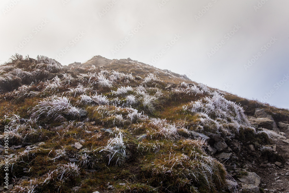 A beautiful frosty mountain landscape above tree line A beautiful frosty mountain landscape above tree line