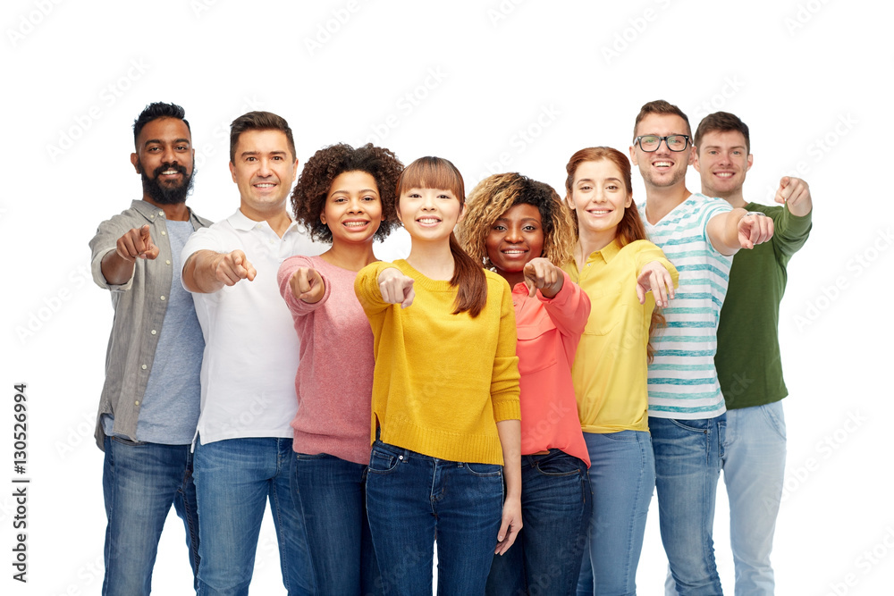 international group of people pointing on you international group of people pointing on you