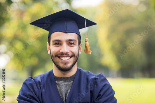 close up of student or bachelor in mortar board