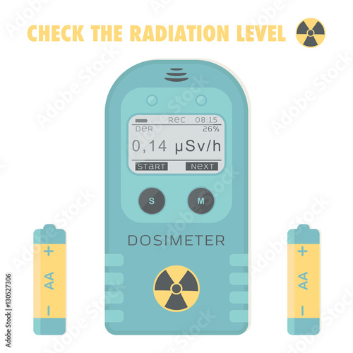 Gamma Radiation Personal Dosimeter with batteries. Check the radiation level. Vector illustration.