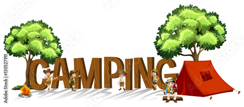 Font design for word camping with kids and tent