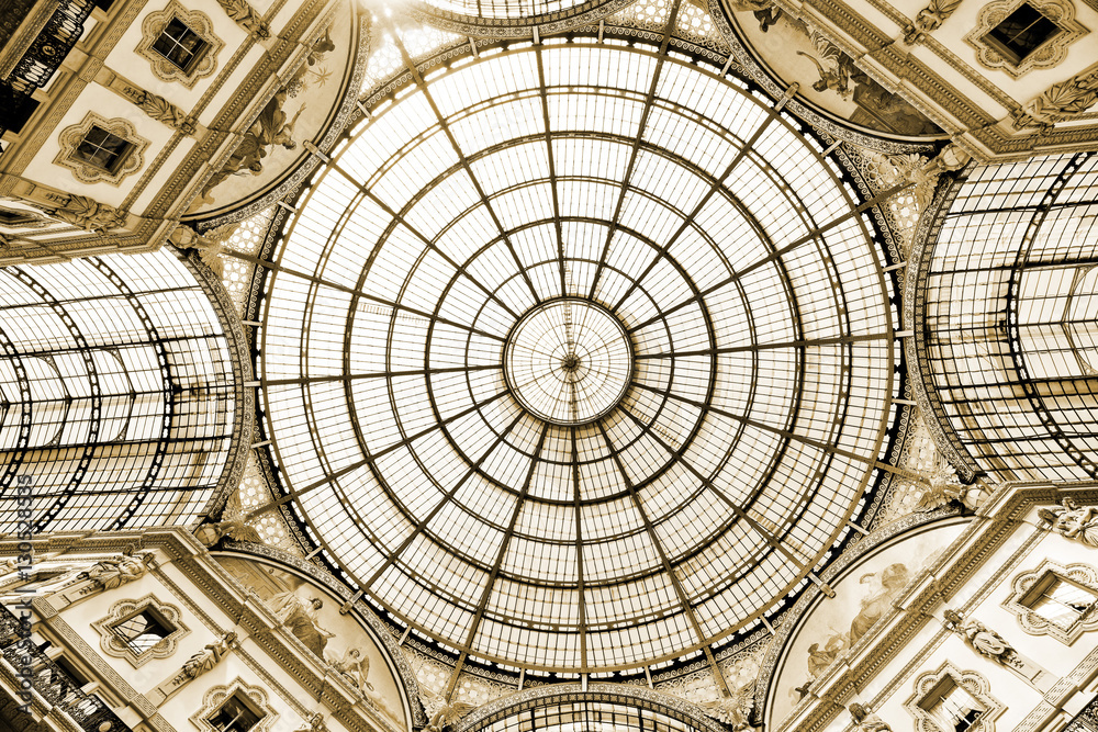 View of the rooftop of the Galleria Vittorio Emanuele II in Milan.