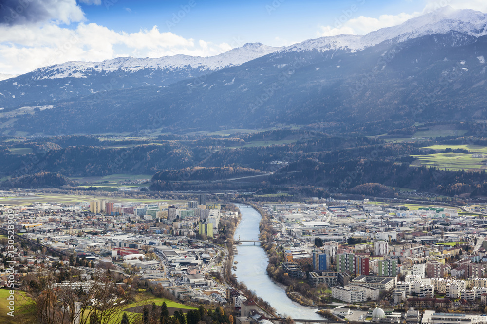 Innsbruck, Austria. A view of the city from a height. The city i