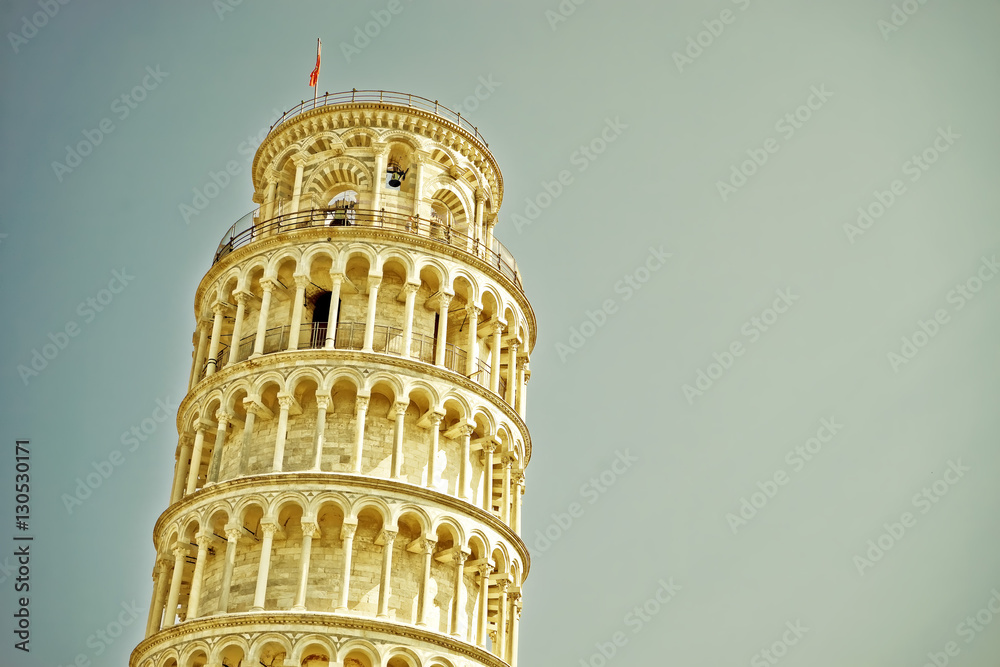 View of the Leaning Tower in a sunny day in Pisa, Italy.