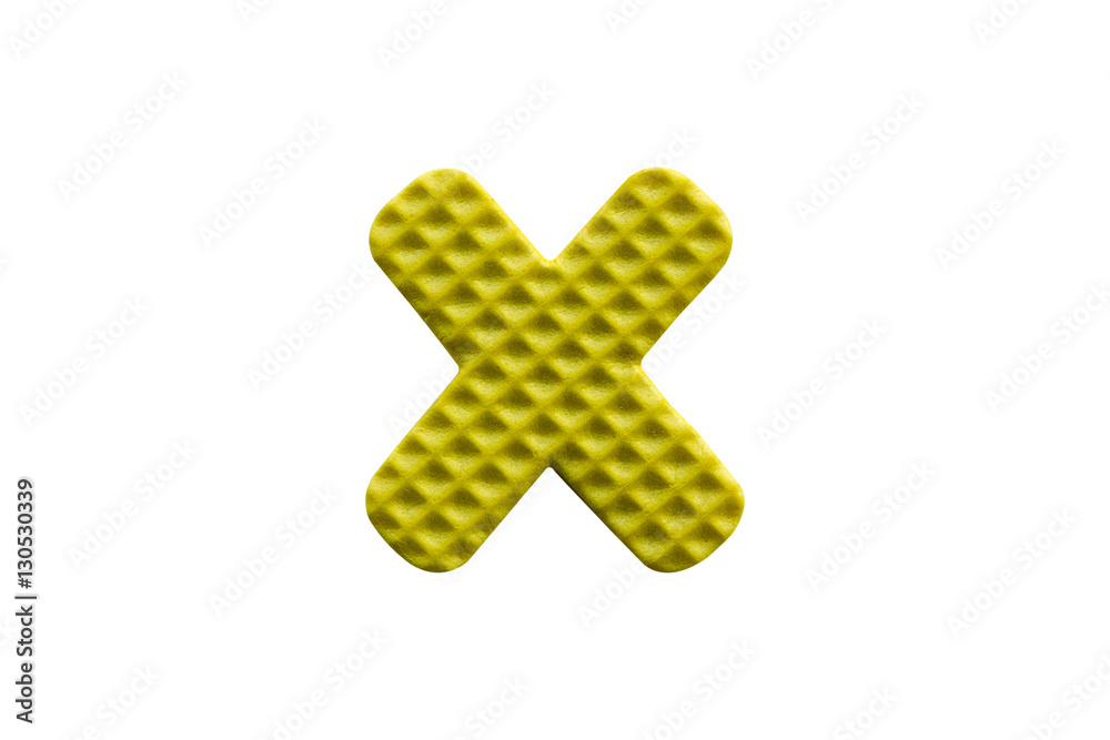 yellow alphabet X made from EVA foam on white background yellow alphabet X made from EVA foam on white background