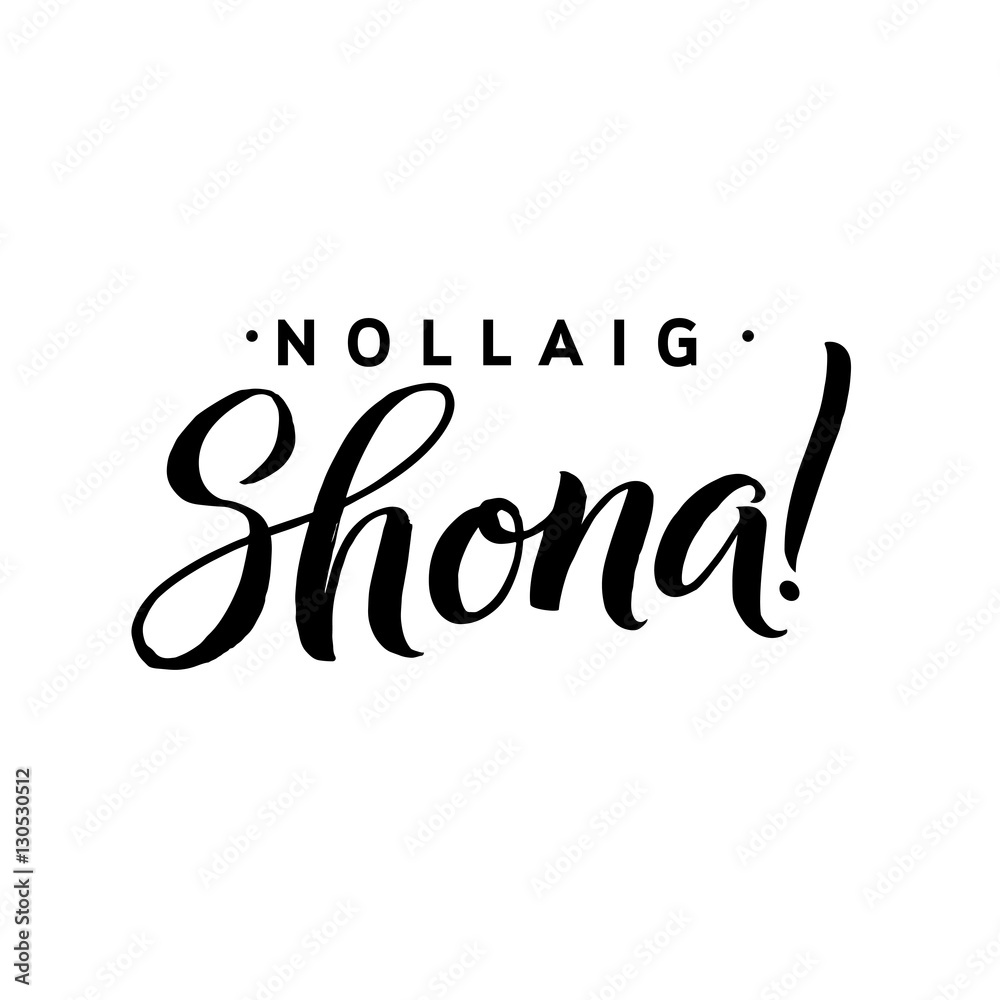 Merry Christmas Calligraphy Template in Irish. Greeting Card Black Typography on White Background. Vector Illustration Hand Drawn Lettering Merry Christmas Calligraphy Template in Irish. Greeting Card Black Typography on White Background. Vector Illustration Hand Drawn Lettering