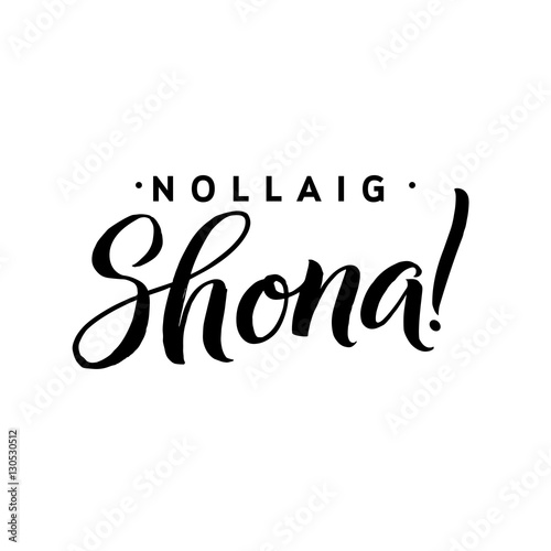 Merry Christmas Calligraphy Template in Irish. Greeting Card Black Typography on White Background. Vector Illustration Hand Drawn Lettering photo
