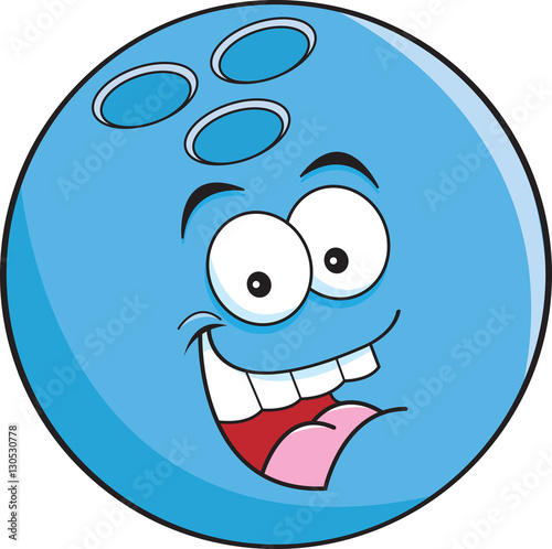 Cartoon illustration of a smiling bowling ball.