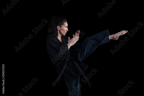 Canvas-taulu Female karate player performing karate stance