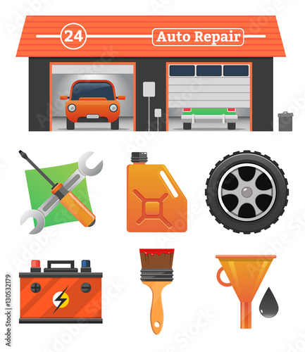 Auto repair icons set photo