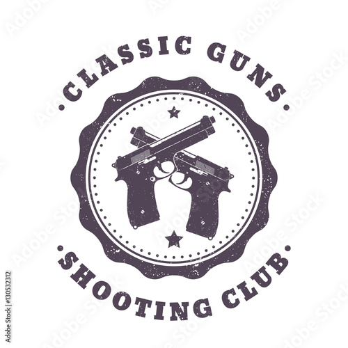 Classic Guns, vintage print, two crossed pistols on white