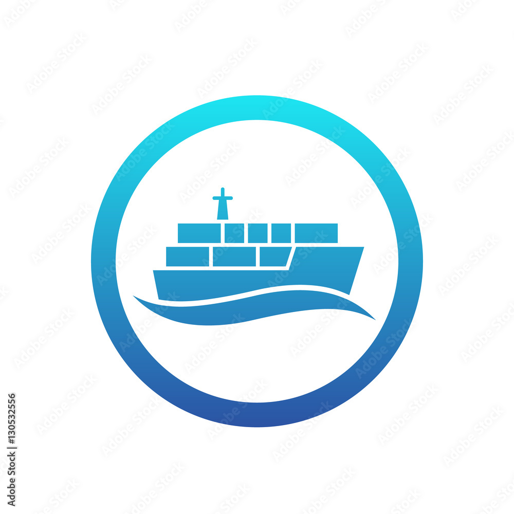 container ship icon, maritime transport round pictogram, vector illustration