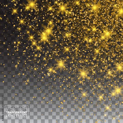 Gold Glitter Dust Texture. Sparkling background luminous gold Stars Star dust sparks in explosion on transparency background. Gold Particles. Luxury Design. Vector illustration