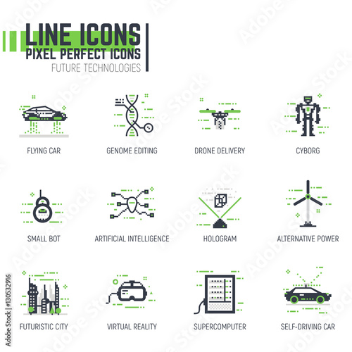 Futuristic technology line icons