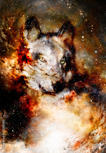 Fotografie magical space wolf, multicolor computer graphic collage