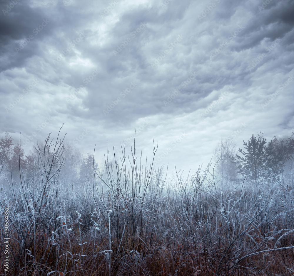 Autumnal landscape under dramatic sky. Autumnal landscape under dramatic sky.