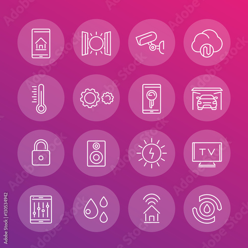smart house system line icons set, home automation control pictograms