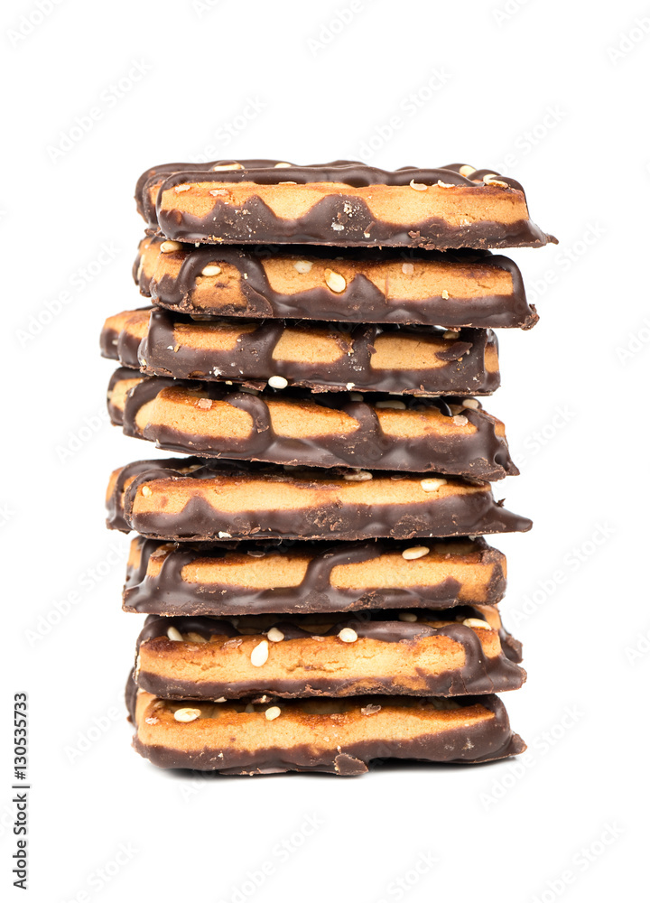 Stack cookies poured chocolate