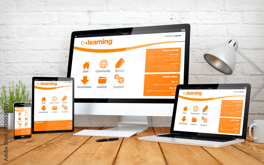 white screen multidevices e-learning Stock Illustration | Adobe Stock