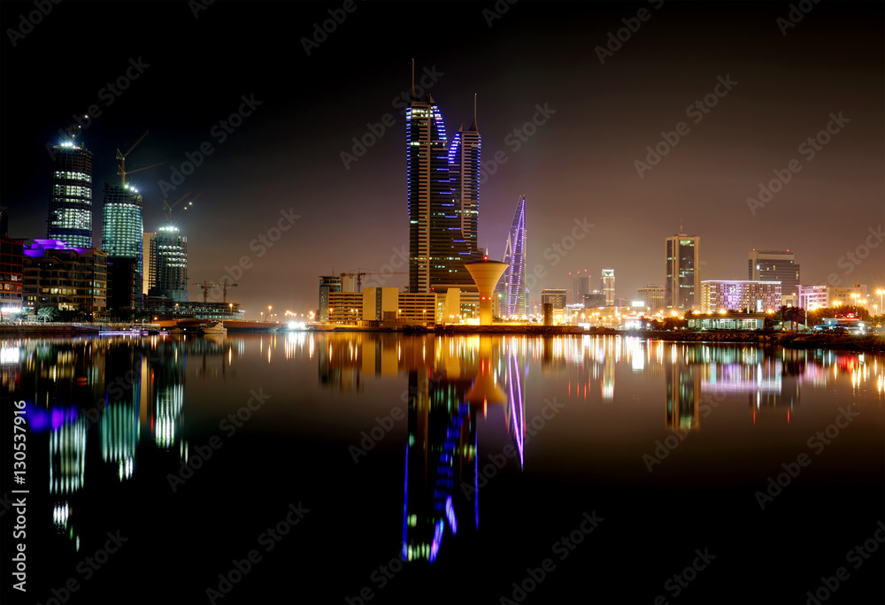 Broad view of skyline with iconic buildings of bahrain