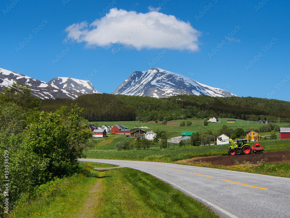 Fototapeta premium Scenic view mountain valley, norwegian village. Norway