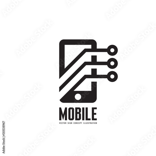 Mobile phone vector logo template concept illustration. Smartphone creative sign. Modern technology. Cellphone symbol. Tablet PC icon. Design element.