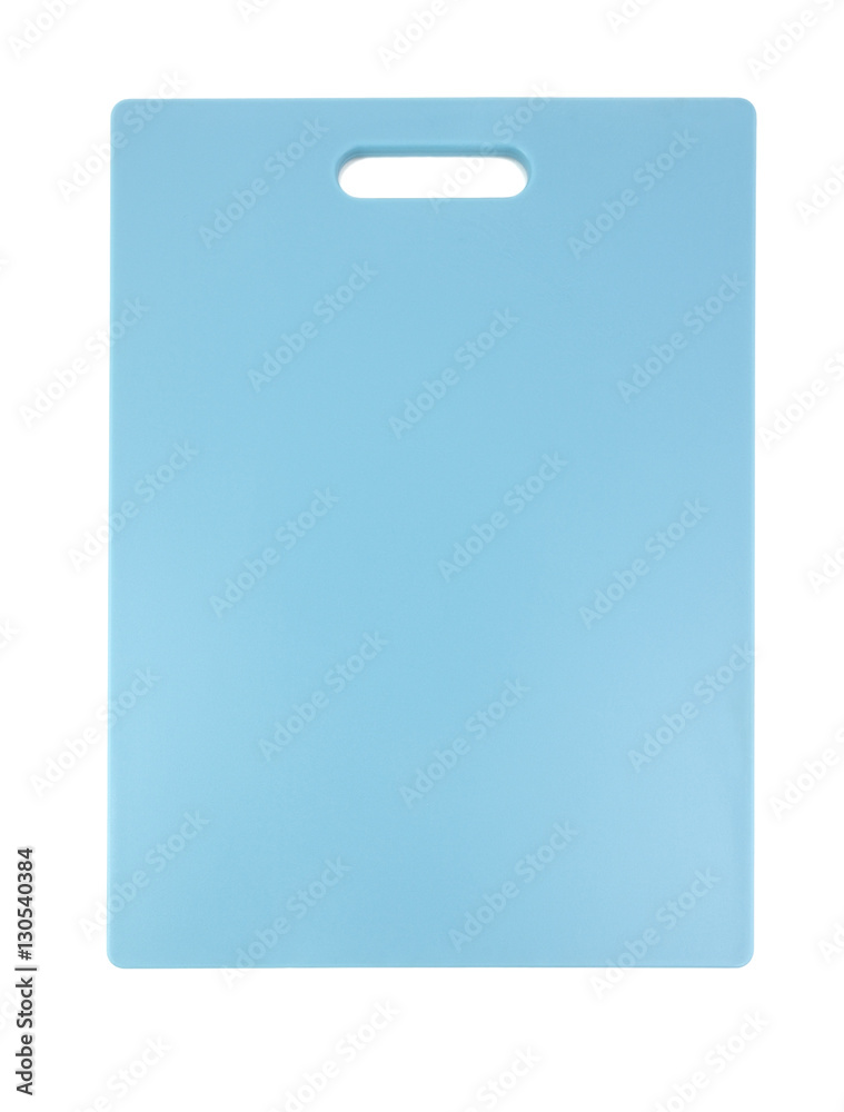 Blue plastic cutting board. Vertical.