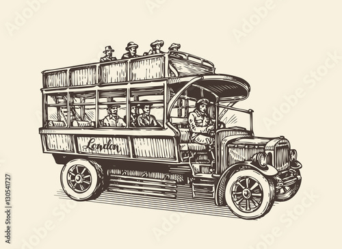 London city bus. Vintage sketch vector illustration