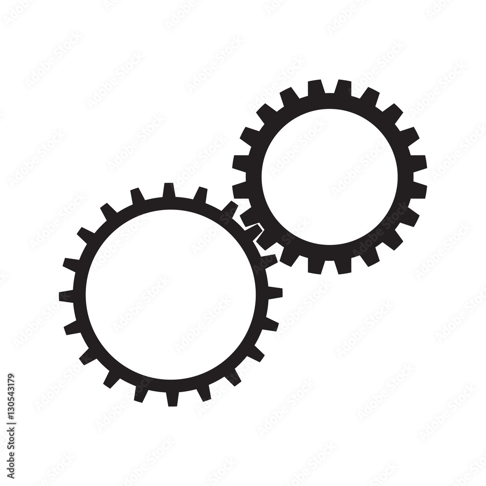 Simple flat two gears icon, grayscale on white background Simple flat two gears icon, grayscale on white background