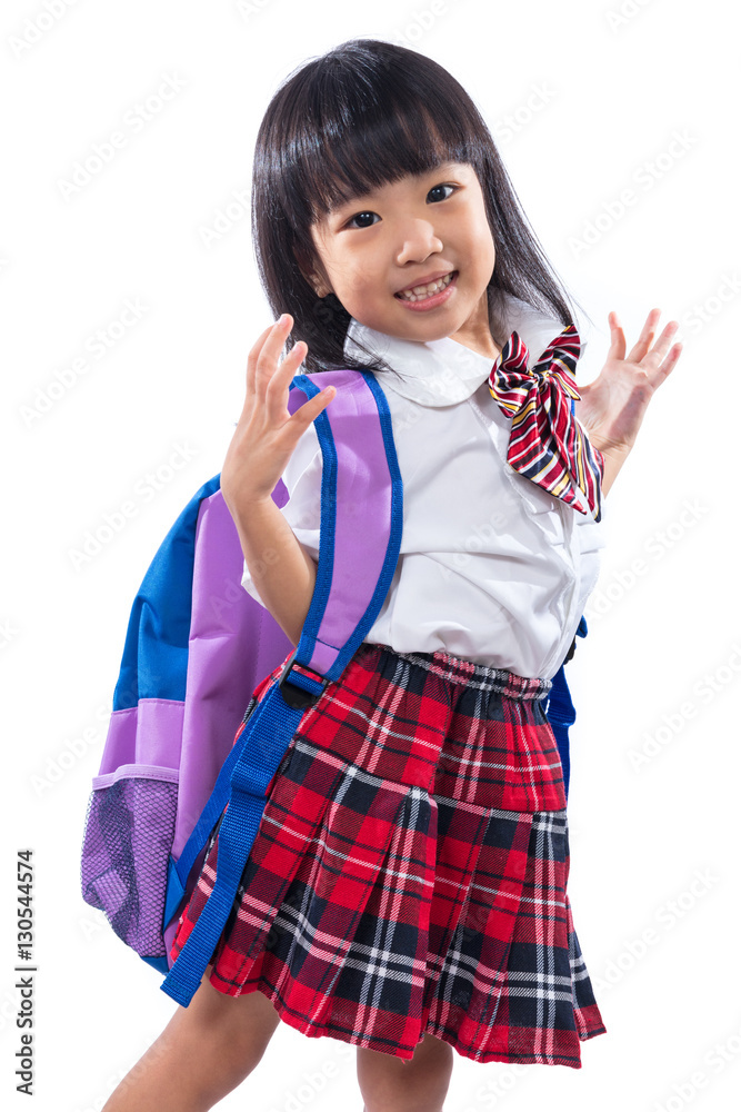 Happy Asian Chinese little girl with school bag Happy Asian Chinese little girl with school bag
