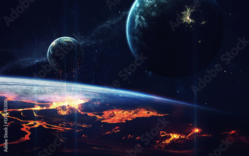 Fototapeta Naklejka Na Ścianę i Meble -  Deep space art. Nebulas, planets galaxies and stars in beautiful composition. Awesome for wallpaper and print. Elements of this image furnished by NASA
