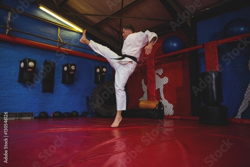 Karate player practicing karate stance