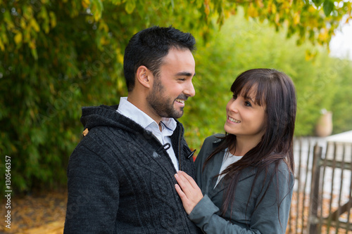 hispanic couple dating in autumn