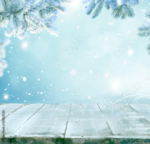 Merry christmas and happy new year greeting background with tabl