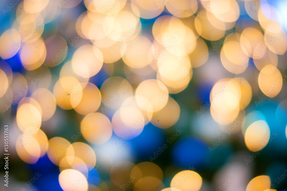 Christmas lights golden and blue bokeh