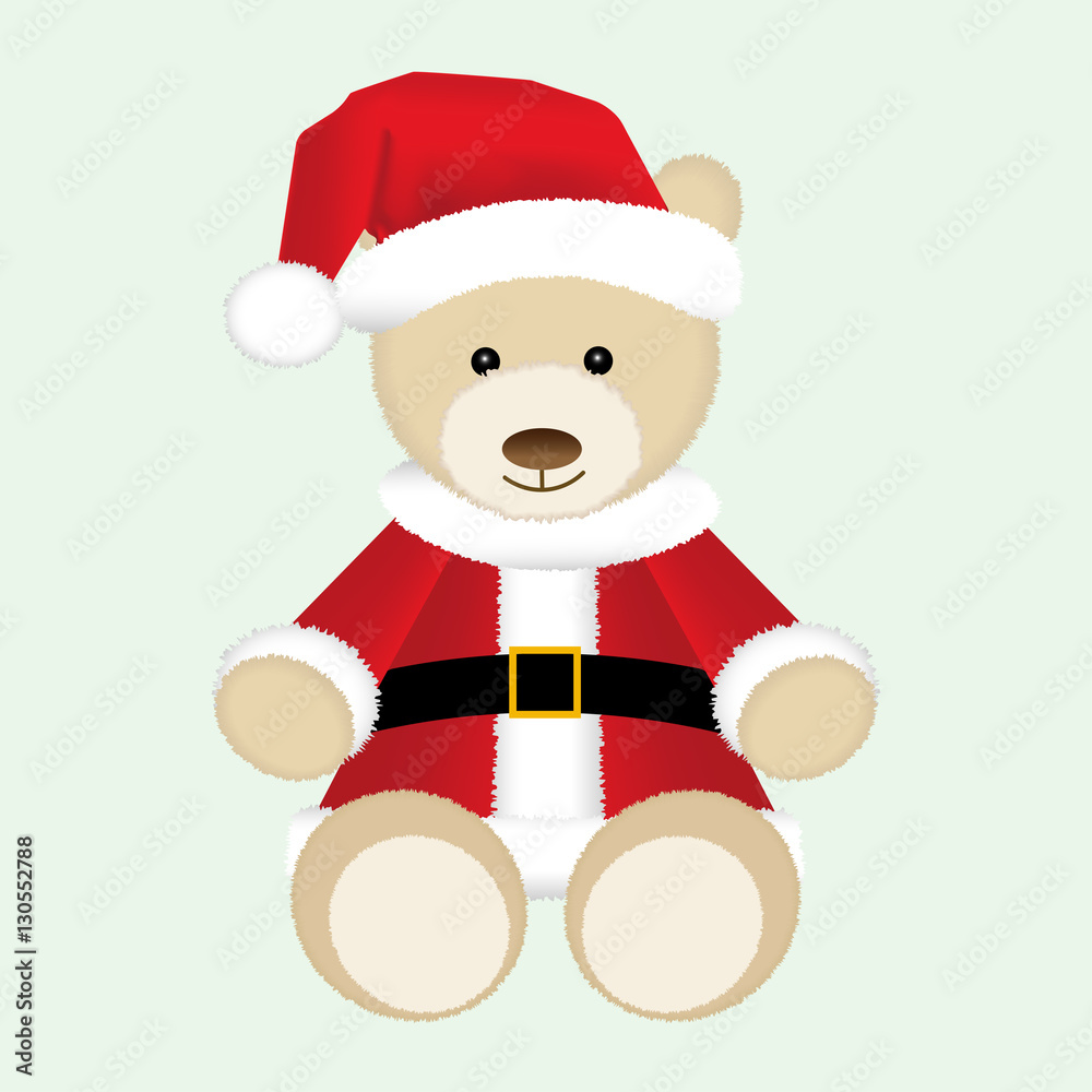 Teddy bear in christmas outfit. Vector illustration.