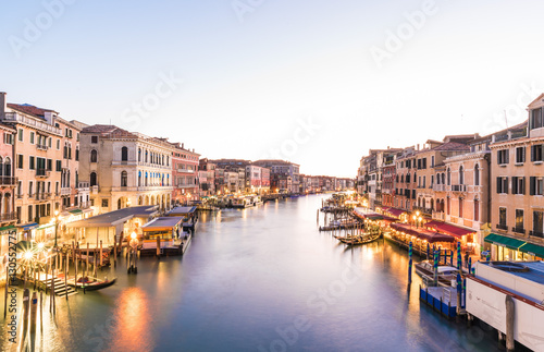 Venice (Italy) - The city on the sea. Here the cityscape with Gran Canal in the dusk, from Rialto bridge