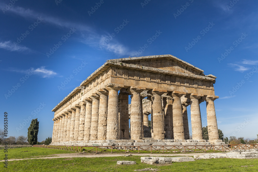 Greek temple of Neptune, in the archaeological site of Paestum, Salerno, Italy