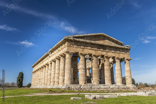 Greek temple of Neptune, in the archaeological site of Paestum, Salerno, Italy