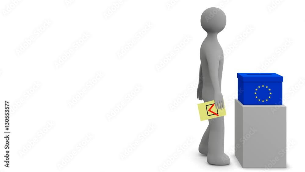 3d man drops ballot into ballot box with EU flag. Seamless loop. Alpha channel. 3d man drops ballot into ballot box with EU flag. Seamless loop. Alpha channel.