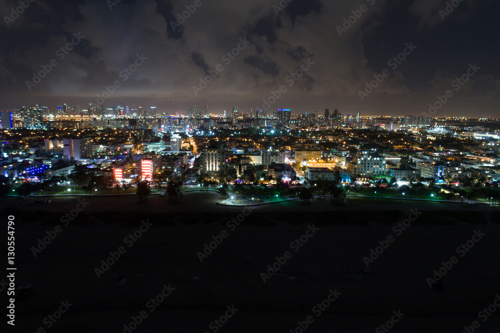 Aerial night photo Miami Beach FL, USA