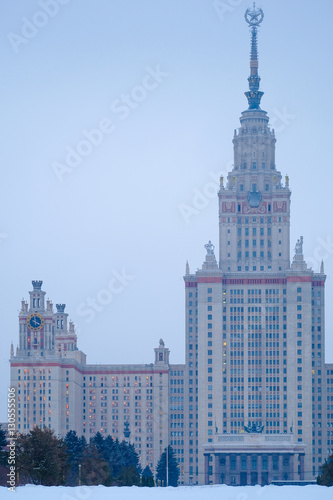 Building of Moscow University in a winter evening