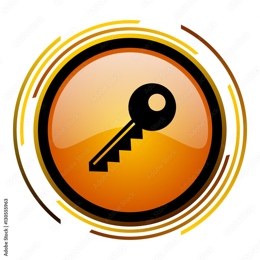 Key sign vector icon. Modern design round orange button isolated on white square background for web and application designers in eps10. Key sign vector icon. Modern design round orange button isolated on white square background for web and application designers in eps10.
